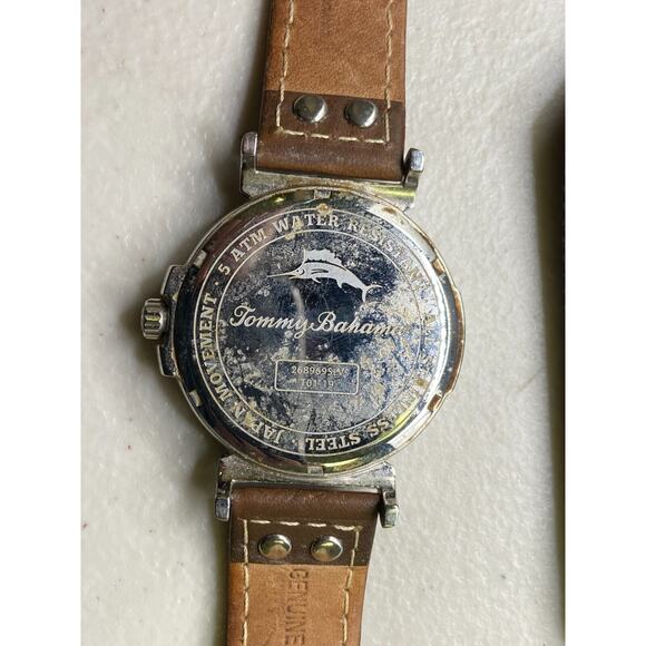 Tommy Bahama 268969SLV Men's Green Analog 5ATM Watch Brown Leather Strap Band - Picture 10 of 10
